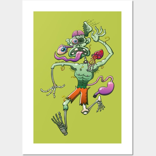 Creepy zombie in trouble while running and falling apart Wall Art by zooco